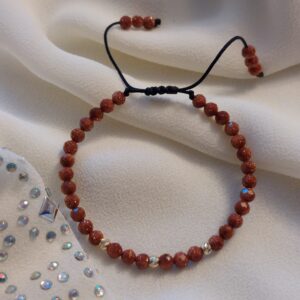 Brățară cu 3 biluțe de 3 mm din Aur 14K și Piatra Soarelui maro