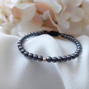 Brățară cu Hematit gri și bilă de aur 14K