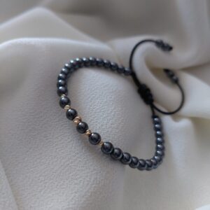 Brățară cu 5 biluțe din Aur 14K și Hematit gri