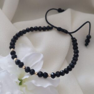 Brățară cu cristale negre fațetate și biluțe din Aur 14K