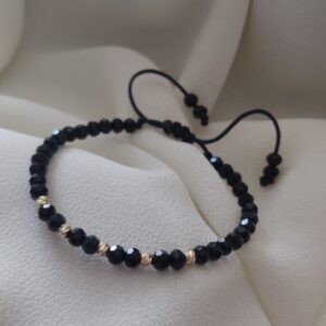 Brățară cu cristale negre fațetate și biluțe din Aur 14K