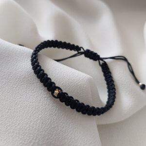 Brățară șnur negru împletit cu biluțe din Aur 14K