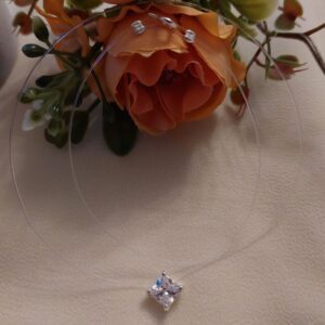 Colier cu fir transparent și accesoriu din Argint 925, cu zirconiu cristal