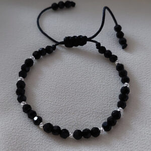 Brățară damă, Cristale fațetate negre și biluțe din Argint 925