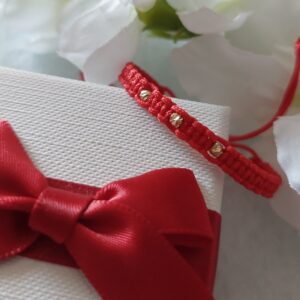 Brațară șnur roșu împletit, pentru copii 0-1an, cu biluțe din Aur 14K
