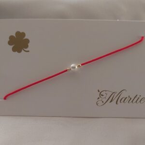 Brățară Mărțișor cu perlă stil Mallorca și două biluțe din Aur de 14K