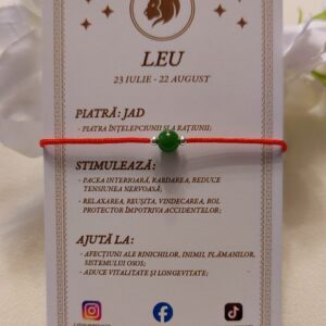 Brățară zodia Leu cu biluțe din Argint 925 și piatră semiprețioasă Jad, pe șnur roșu