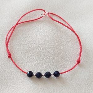 Brățară cu Piatra Soarelui bleomaren, biluțe Argint 925, șnur roșu