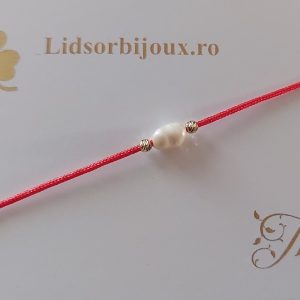 Brățară Mărțișor cu perlă de cultură, două biluțe din Aur 14K