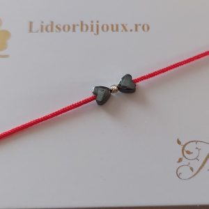 Brățară Mărțișor tip fundiță, Hematit gri, biluță din Aur 14K