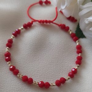 Brățară cu cristale roșii și biluțe din Aur 14K