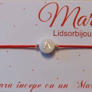Brățară Mărțișor cu inițiala A și biluțe din Aur 14K